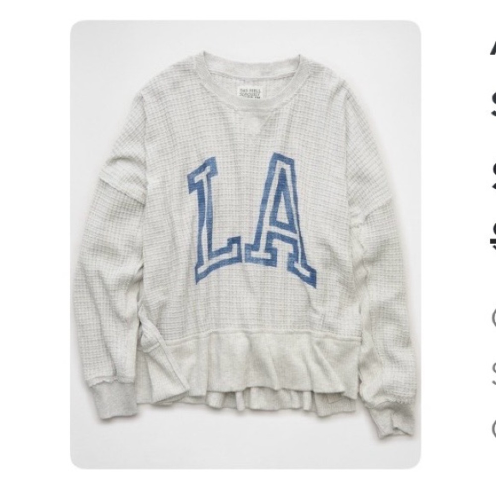 American Eagle Big Hit Waffle LA Graphic Sweatshirt-Heather Grey XXL NWT
